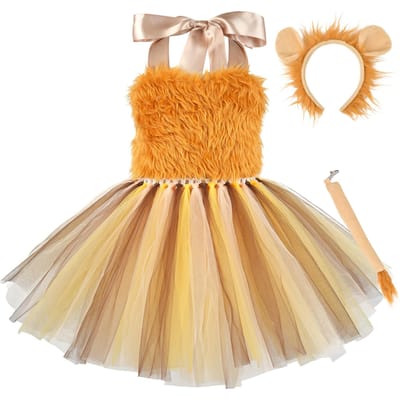 Costume de jeu animal lion pour filles Halloween Fête à thème Forêt de Carnaval Déguisement Costume de spectacle sur scène Costume de jeu animal pour filles 3-4 years old orange