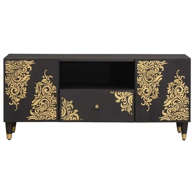 vidaXL - TV - Kast - met - lade - Zwart - 105 - x - 33 - x - 46 - cm - Massief - Mango - Hout