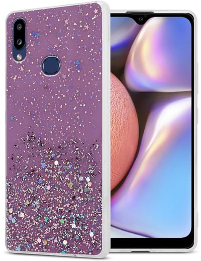 Cadorabo Hoesje geschikt voor Samsung Galaxy A10s / M01s in Paars met Glitter - Beschermhoes van flexibel TPU silicone met fonkelende glitters Case Cover Etui