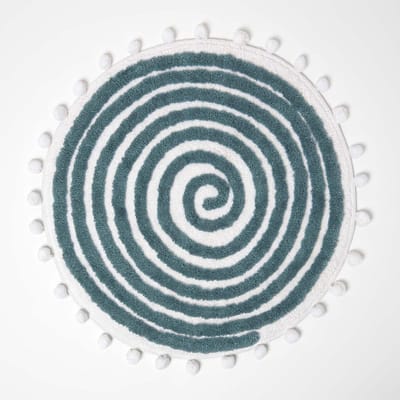 Badmat, groenblauw, super absorberend, getuft, ronde badmat met pompons, 60 cm rond