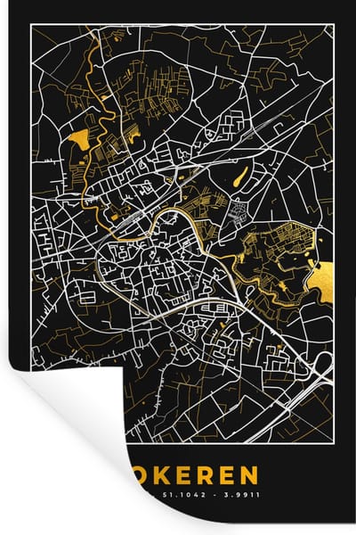 Muurstickers - Sticker Folie - Goud - Stadskaart - Plattegrond - Lokeren - Kaart - 20x30 cm - Plakfolie - Muurstickers Kinderkamer - Zelfklevend Behang - Zelfklevend behangpapier - Stickerfolie