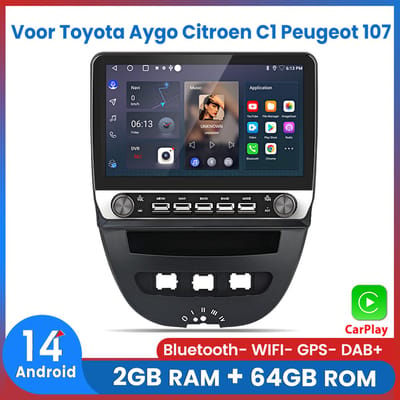 Awesafe Autoradio - 10.1 Inch IPS Radio Scherm - Geschikt Voor Toyota Aygo Citroen C1 PEUGEOT 107 2005 t/m 2014 - Android14 - 2GB RAM + 64GB ROM - Draadloos CarPlay & Android Auto - Bluetooth & WiFi - GPS Navigatie