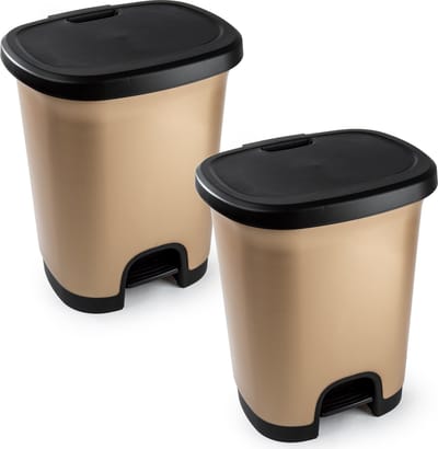 2x plasticforte vuilnisbak pedaalemmer - goud/zwart - 18 liter - 33 x 28 x 40 cm - kunststof - afvalbak - keuken - kantoor - badkamer- toilet