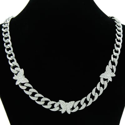 Heren Persoonlijkheid Patchwork Diamant Vlinder Cubaanse Ketting Coole Hipster Choker Sleutelbeen Ketting white