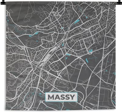 Wandkleed - Wanddoek - Frankrijk - Massy - Plattegrond - Kaart - Stadskaart - 180x180 cm - Wandtapijt