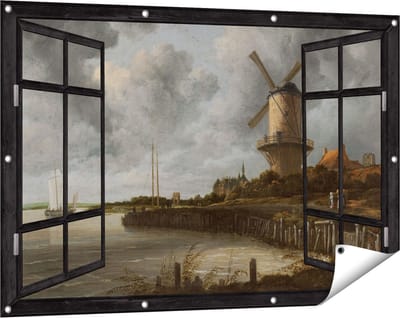 Gards Tuinposter Doorkijk De Molen bij Wijk bij Duurstede - Jacob van Ruisdael - 120x80 cm - Tuindoek - Tuindecoratie - Wanddecoratie buiten - Tuinschilderij
