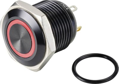 TRU COMPONENTS TC-9428160 GQ16F-10E/J/R/12V/A Druktoets 48 V/DC 2 A 1x uit/(aan) Moment Rood IP65 1 stuk(s)
