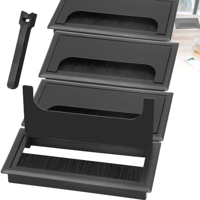 Allecto - Kabeldoorvoer - Kabelbeheer - Flexibele borstelafdichting - Zwart - Kabeluitlaat - Meubels en bureau - 80 x 160 mm