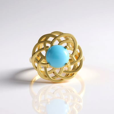 Cavill - 925 Sterling Zilver Ring met Sleeping Beauty Turkoois 1,422 ct - 8 mm Ronde Cabochon - Elegant Filigrain Dames