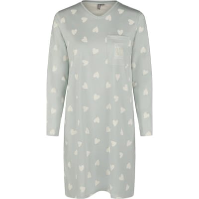 By Louise Dames Nachthemd Lange Mouw Mintgroen Hartjes - Maat XL