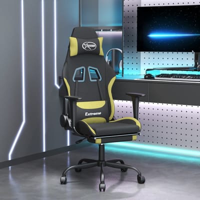 vidaXL - Massage - gamestoel - met - voetensteun - stof - zwart - en - lichtgroen