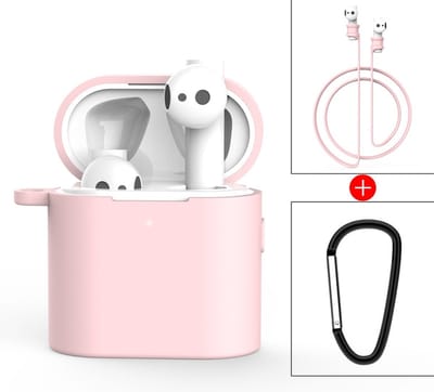 By Qubix - Geschikt voor Xiaomi Air - 3 in 1 siliconen hoesje - Anti-lost Rope + Bevestigingsclip - Roze
