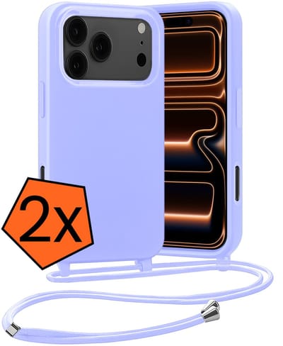 Hoesje Geschikt voor iPhone 17 Pro / 18 Pro Hoes Met Telefoonketting - Backcover Geschikt voor iPhone 17 Pro / 18 Pro Case Met Koord - Lila - 2 PACK