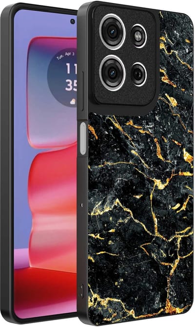 Geschikt voor Motorola Edge 50 Pro Telefoonhoesje met Zwart Goud Marmer Opdruk - TPU Backcover Case Black Gold Marble Design - Zwart Goud - Smartphonica geschikt voor Motorola Edge 50 Pro