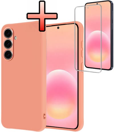 Hoesje - Met Screenprotector - Geschikt voor Samsung Galaxy A57 - Sterk & Shockproof - Back Cover - Siliconen Case - Telefoon Hoes - Perzik