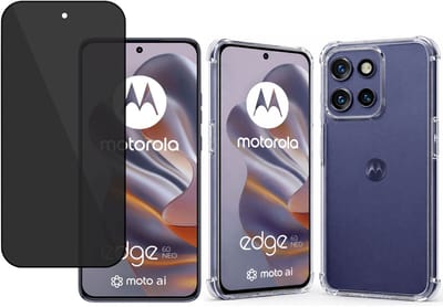 TechNow Hoesje + Privé Screenprotector geschikt voor Motorola Edge 60 Neo Hoesje Screenprotector - Privacy Tempered Glass - Case Transparant