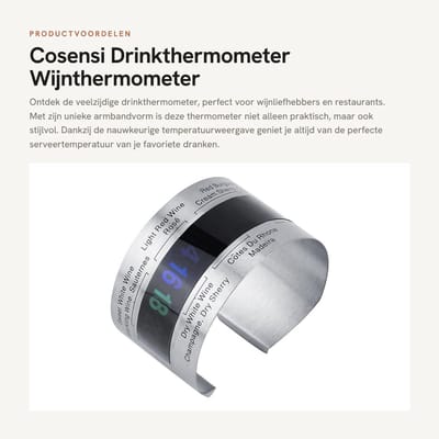 Dailygoods- Drankenthermometer Armbandvorm - Wijn Thermometer - Temperatuurmeter - Geschikt voor Restaurantgebruik - Handzaam Ontwerp - Wijnthermometer