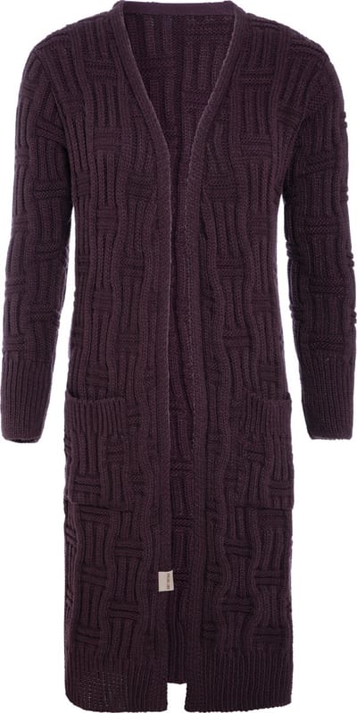 Knit Factory Bobby Lang Gebreid Vest - Cardigan voor de herfst en winter - Paars damesvest - Lang vest tot over de knie - Grof gebreid vest uit 30% wol en 70% acryl - Aubergine - 40/42 - Met steekzakken