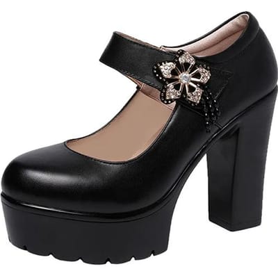 32-43 femmes printemps été grande taille chaussures à talons hauts dames couleur unie épais talons hauts plate-forme fête chaussures en polyuréthane 32 noir