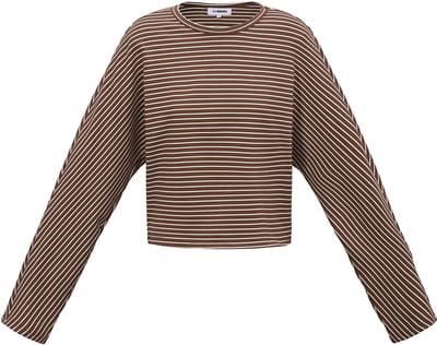 Klassiek Gestreept T-shirt met Lange Mouwen – Modieuze Dames Longsleeve met Boothals – Fijngebreide Stretchtop met Horizontaal Streepdessin - Bruin - S