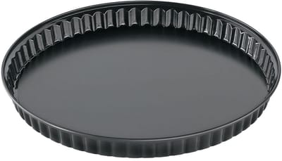 Quichevorm 28 cm met Hefbodem - Zwarte Bakvorm van Hoogwaardig Plaatstaal - 6 Stuks