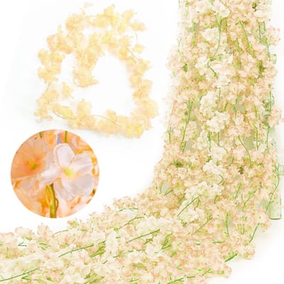 Dailygoods- Bloemenslinger 3-delig 180 cm - Kunstmatige Zijde Kersenbloesem - Nep Bloemen voor Buiten/Binnen - Bruiloft Decoratie - Champagnekleur - 135 Bloemen - Kunstbloemen