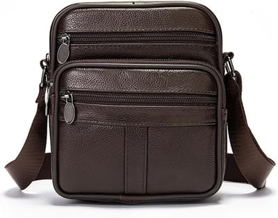 Schoudertas - Crossbody tas dames - Unisex kleine schoudertas van echt leer - Verstelbare schouderriem - Geschikt voor reizen, werk en zakenreizen - 17*7*19 cm - koffie