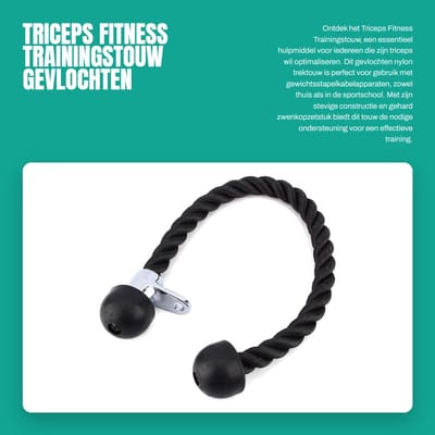 Dailygoods- Triceps Touw - Gevlochten Nylon - Zwenkopzetstuk - Thuis/Sportschool - Comfortabele Grip - 70 cm Lengte - Fitness Touw