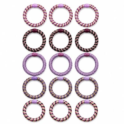 15 x Knekkie Haarelastiekjes met Kraaltje – Gevlochten Elastiek & Armband - Paars