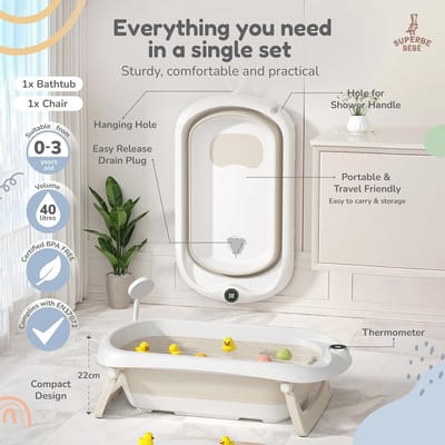 Opvouwbaar babybad - Kinderbad met zitje - Baby badderen - Inclusief thermometer - XXL formaat - Wit