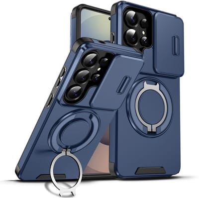 Hoesje Geschikt voor Samsung Galaxy S26 Ultra hoesje Blauw - Shock Hybrid Armor Hoes met Kickstand Ring en Camera Bescherming - Geschikt voor MagSafe