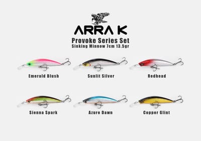 Arra K Provoke Series Set – Sinking Minnow 7 cm 13.5 gr – Kunstaas Wobbler Set voor Snoek, Baars en Roofvis – 6 Kleuren