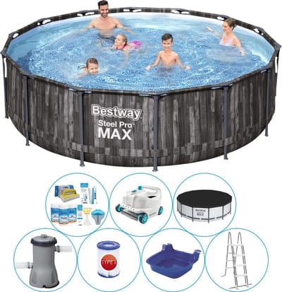 Steel Pro MAX Wood 427x107 cm - Zwembad Combinatie Pakket