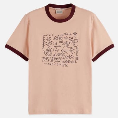 Scotch & Soda Embroidered Ringer Regular Fit T-Shirt