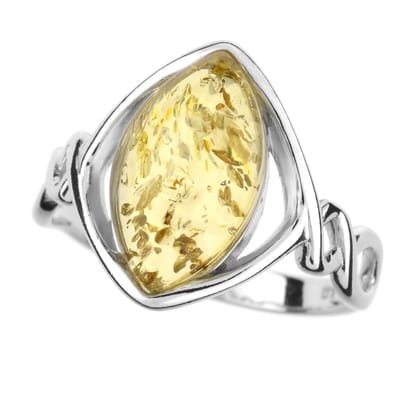 Cavill - Zilveren ring 925 Sterling zilver gerhodineerd - Baltische citroen barnsteen 1 375 ct marquise cabochon - Elegante damesring - 15x8 mm