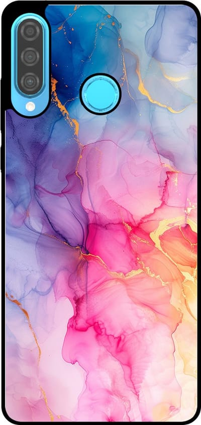 Smartphonica Telefoonhoesje Geschikt voor Huawei P30 Lite met marmer opdruk - TPU backcover case marble design - Regenboog geschikt voor Huawei P30 Lite