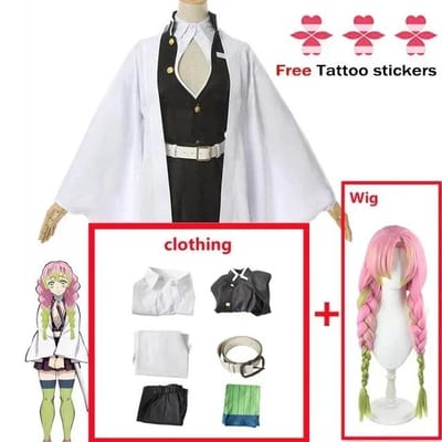 Anime Kanroji Mitsuri Cosplay Kostuum Kimono Haori Jurk Pruik Kleding Halloween Kostuum voor Volwassenen Kinderen Kids 140 black