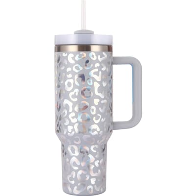 Watersticker Luipaardprint Thermosbeker met Handvat Roestvrijstalen Autobeker Beker met Grote Capaciteit 40oz
