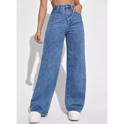 Mode Hoge Taille Rechte Jeans Dames Herfst Blauw Casual Losse Wijde Pijp Jeans Broek Gestreept Palazzo Broek S
