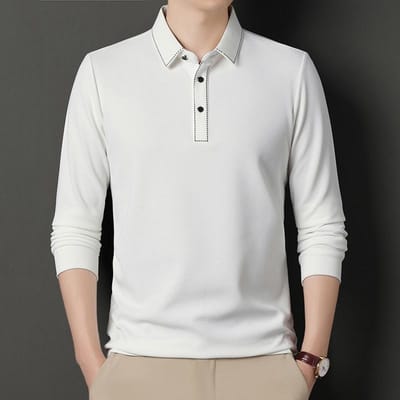 Eenvoudig heren poloshirt met lange mouwen Lente en herfst Nieuwe casual revers herentops Trendy veelzijdige T-shirts voor heren XXXXL