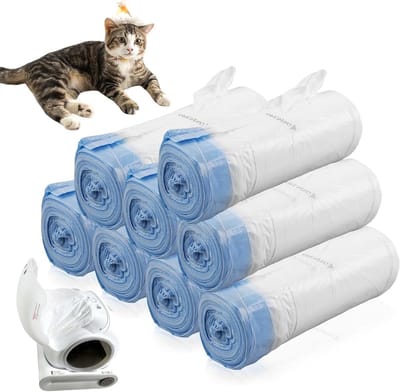 160 stuks vuilniszakken met draaggreep voor kattentoilet: zelfreinigende kattenbakzakken met trekkoorden - 8 rollen.