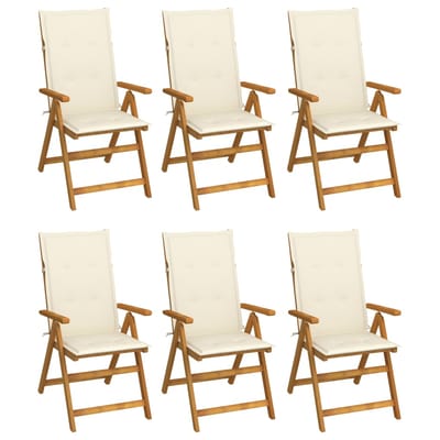 vidaXL - Inklapbare - stoelen - 6 - st - met - kussens - massief - acaciahout