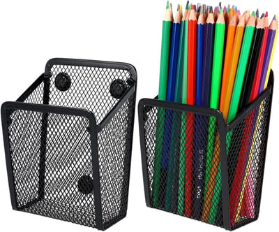Magnetische Opbergmanden Set van 2, Metalen Netwerk Pennenhouder, Bureau Organizer voor Koelkast en Whiteboard, Perfect voor Kantoorbenodigdheden en Kastaccessoires