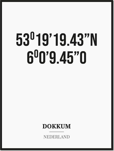 Poster/kaart DOKKUM met coördinaten