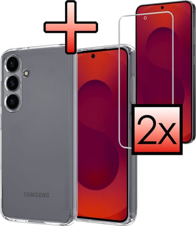 Hoesje - Met 2x Screenprotector - Geschikt voor Samsung Galaxy S25 FE - Sterk & Shockproof - Back Cover - Siliconen Case - Telefoon Hoes - Transparant