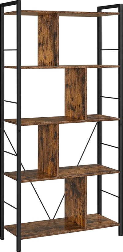 Mara Boekenkast - Opbergkast met 5 Niveaus - Kantoorrek - Industrieel Design - Bruin - ‎74 x 30 x 150 cm