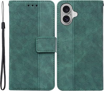 Coverup Hoesje - Geschikt voor iPhone 16 Hoesje - Coverup Geometric Book Case - Groen