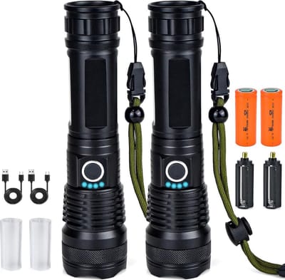 MKSS® Militaire Zaklamp Oplaadbaar - Led Zaklampen - 10.000 Lm - Zwart