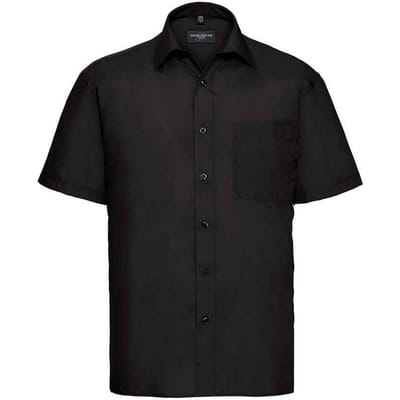 Russell Collection Heren Poplin Easy-Care Formeel Overhemd met Korte Mouwen (Zwart)