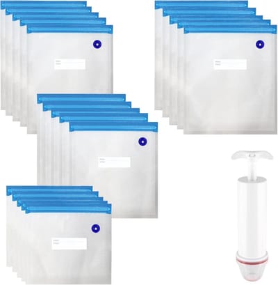 longziming - Herbruikbare Vacuümzakken Voor Voedsel - 20 stuks - Met Ventiel En Zip - Pomp Sealing Clips-Sous Vide Vacuümzakken - Voor Vlees En Voeding - 4 Maten - BPA-vrij